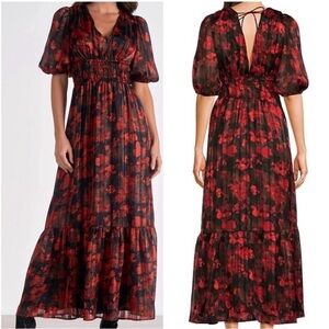 ELAN BLOOMINGDALE'S Floral Rose Red Grunge Whimsigoth Tiered Dress Size XS NWT